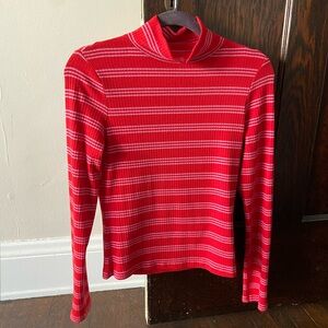 Anthropologie maeve red and pink stripe mock neck sweater